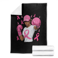 African American Fighter Breast Cancer Awareness Throw Blanket Pink Ribbon - Wonder Print Shop