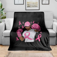 African American Fighter Breast Cancer Awareness Throw Blanket Pink Ribbon - Wonder Print Shop