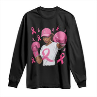 African American Fighter Breast Cancer Awareness Long Sleeve Shirt Pink Ribbon - Wonder Print Shop