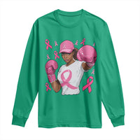 African American Fighter Breast Cancer Awareness Long Sleeve Shirt Pink Ribbon - Wonder Print Shop