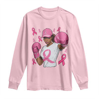 African American Fighter Breast Cancer Awareness Long Sleeve Shirt Pink Ribbon - Wonder Print Shop