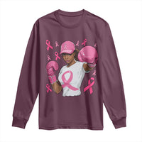 African American Fighter Breast Cancer Awareness Long Sleeve Shirt Pink Ribbon - Wonder Print Shop