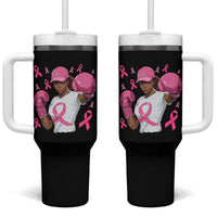 African American Fighter Breast Cancer Awareness Tumbler With Handle Pink Ribbon - Wonder Print Shop