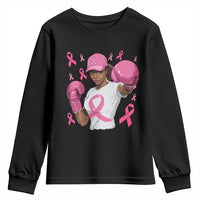 African American Fighter Breast Cancer Awareness Youth Sweatshirt Pink Ribbon - Wonder Print Shop