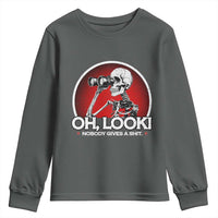 Oh Look Nobody Gives A Shit Youth Sweatshirt Funny Sarcastic Humor Skeleton - Wonder Print Shop