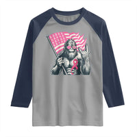 Funny Bigfoot Breast Cancer Awareness Raglan Shirt Sasquatch Pink Ribbon - Wonder Print Shop