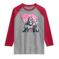 Funny Bigfoot Breast Cancer Awareness Raglan Shirt Sasquatch Pink Ribbon - Wonder Print Shop