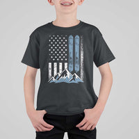 Alpine Skiing Skier T Shirt For Kid Vintage American Flag Winter Sport - Wonder Print Shop
