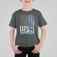 Alpine Skiing Skier T Shirt For Kid Vintage American Flag Winter Sport - Wonder Print Shop