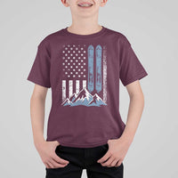 Alpine Skiing Skier T Shirt For Kid Vintage American Flag Winter Sport - Wonder Print Shop