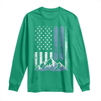 Alpine Skiing Skier Long Sleeve Shirt Vintage American Flag Winter Sport - Wonder Print Shop