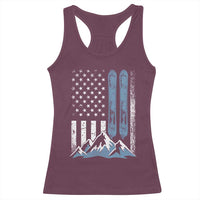 Alpine Skiing Skier Racerback Tank Top Vintage American Flag Winter Sport - Wonder Print Shop