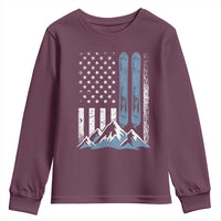 Alpine Skiing Skier Youth Sweatshirt Vintage American Flag Winter Sport - Wonder Print Shop
