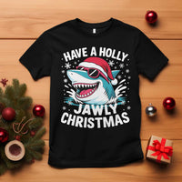 Funny Xmas Shark T Shirt Have A Holly Jawly Christmas Santa Hat - Wonder Print Shop