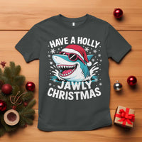 Funny Xmas Shark T Shirt Have A Holly Jawly Christmas Santa Hat - Wonder Print Shop