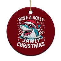 Funny Xmas Shark Ceramic Ornament Have A Holly Jawly Christmas Santa Hat - Wonder Print Shop