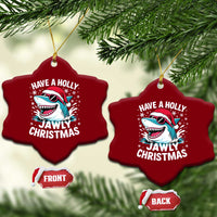 Funny Xmas Shark Ceramic Ornament Have A Holly Jawly Christmas Santa Hat - Wonder Print Shop