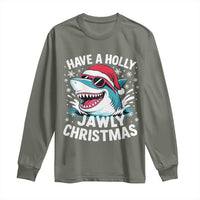 Funny Xmas Shark Long Sleeve Shirt Have A Holly Jawly Christmas Santa Hat - Wonder Print Shop