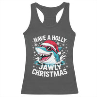 Funny Xmas Shark Racerback Tank Top Have A Holly Jawly Christmas Santa Hat - Wonder Print Shop