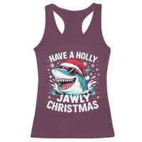 Funny Xmas Shark Racerback Tank Top Have A Holly Jawly Christmas Santa Hat - Wonder Print Shop