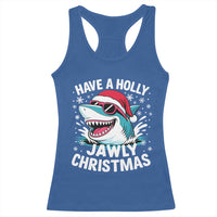 Funny Xmas Shark Racerback Tank Top Have A Holly Jawly Christmas Santa Hat - Wonder Print Shop