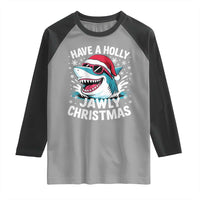 Funny Xmas Shark Raglan Shirt Have A Holly Jawly Christmas Santa Hat - Wonder Print Shop
