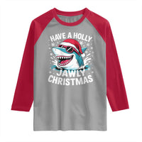 Funny Xmas Shark Raglan Shirt Have A Holly Jawly Christmas Santa Hat - Wonder Print Shop