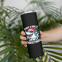 Funny Xmas Shark Skinny Tumbler Have A Holly Jawly Christmas Santa Hat - Wonder Print Shop