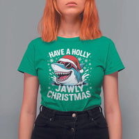 Funny Xmas Shark T Shirt For Women Have A Holly Jawly Christmas Santa Hat - Wonder Print Shop