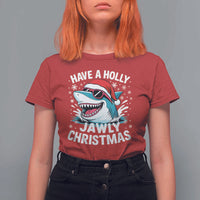 Funny Xmas Shark T Shirt For Women Have A Holly Jawly Christmas Santa Hat - Wonder Print Shop