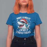 Funny Xmas Shark T Shirt For Women Have A Holly Jawly Christmas Santa Hat - Wonder Print Shop