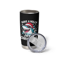 Funny Xmas Shark Tumbler Cup Have A Holly Jawly Christmas Santa Hat - Wonder Print Shop