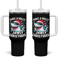 Funny Xmas Shark Tumbler With Handle Have A Holly Jawly Christmas Santa Hat - Wonder Print Shop