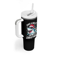 Funny Xmas Shark Tumbler With Handle Have A Holly Jawly Christmas Santa Hat - Wonder Print Shop