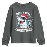 Funny Xmas Shark Youth Sweatshirt Have A Holly Jawly Christmas Santa Hat - Wonder Print Shop