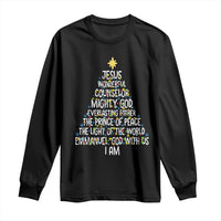 Christian Christmas Long Sleeve Shirt Jesus Wonderful Counselor Mighty God Xmas Tree - Wonder Print Shop