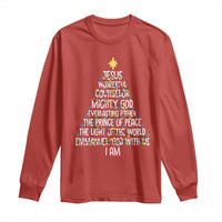 Christian Christmas Long Sleeve Shirt Jesus Wonderful Counselor Mighty God Xmas Tree - Wonder Print Shop