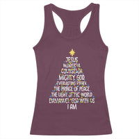 Christian Christmas Racerback Tank Top Jesus Wonderful Counselor Mighty God Xmas Tree - Wonder Print Shop