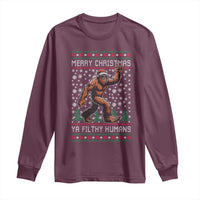 Merry Christmas Ya Filthy Humans Bigfoot Long Sleeve Shirt Funny Xmas Sasquatch - Wonder Print Shop