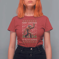 Merry Christmas Ya Filthy Humans Bigfoot T Shirt For Women Funny Xmas Sasquatch - Wonder Print Shop