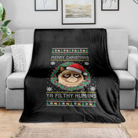 Merry Christmas Ya Filthy Humans Cat Throw Blanket Funny Xmas Grumpy Cat - Wonder Print Shop