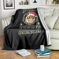 Merry Christmas Ya Filthy Humans Cat Throw Blanket Funny Xmas Grumpy Cat - Wonder Print Shop
