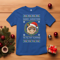 Merry Christmas Ya Filthy Humans Cat T Shirt Funny Xmas Grumpy Cat - Wonder Print Shop