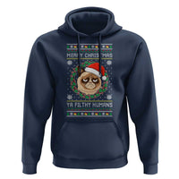 Merry Christmas Ya Filthy Humans Cat Hoodie Funny Xmas Grumpy Cat - Wonder Print Shop
