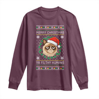 Merry Christmas Ya Filthy Humans Cat Long Sleeve Shirt Funny Xmas Grumpy Cat - Wonder Print Shop
