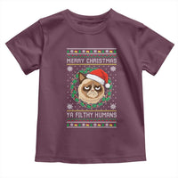 Merry Christmas Ya Filthy Humans Cat Toddler T Shirt Funny Xmas Grumpy Cat - Wonder Print Shop
