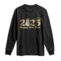 Hello 2025 Happy New Year Long Sleeve Shirt Fireworks Snowman