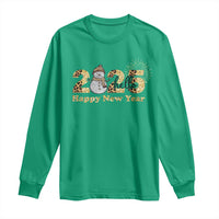 Hello 2025 Happy New Year Long Sleeve Shirt Fireworks Snowman