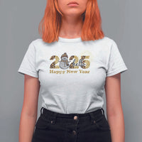 Hello 2025 Happy New Year T Shirt For Women Fireworks Snowman - Wonder Print Shop