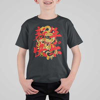 Happy Chinese New Year 2025 T Shirt For Kid Calligraphy Year Of The Snake Golden Flowers - Wonder Print Shop